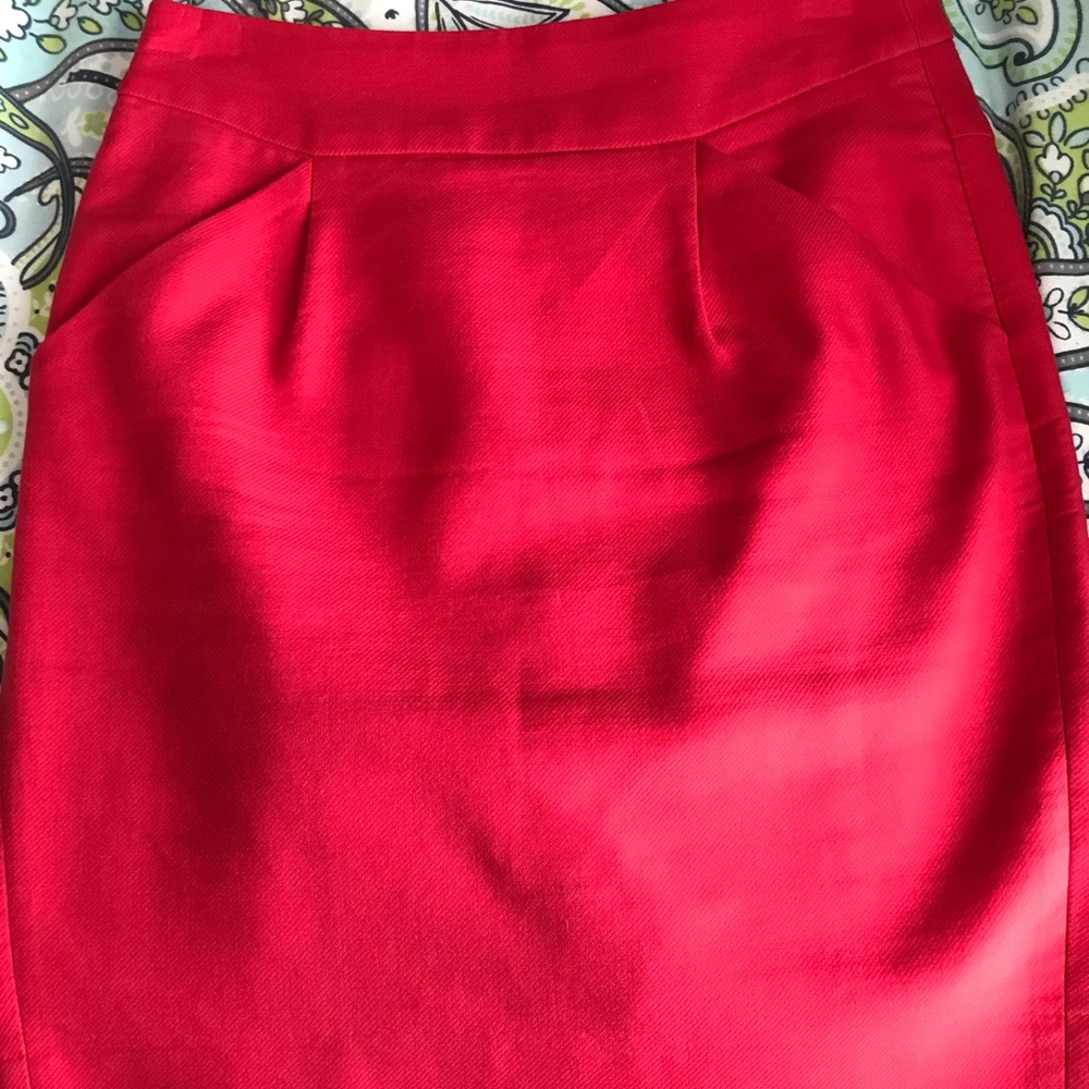 Red j crew cotton pencil skirt 00 petite